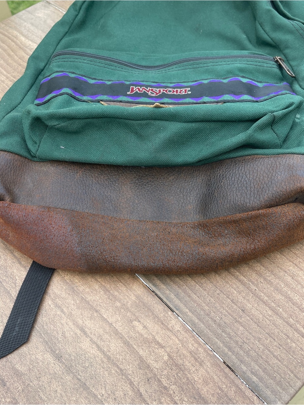 Vintage Jansport suede leather bottom backpack green classic school USA 90s - Picture 3 of 6